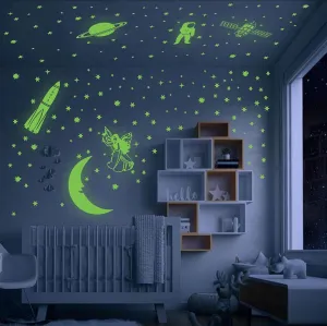 HAPPINY Green Color Fluorescent Night Glow in The Dark Star Wall Sticker (Pack of 134 Stars Big and Small) Radium Stickers for Kids Room Decor, Home Decor, Wall Decor